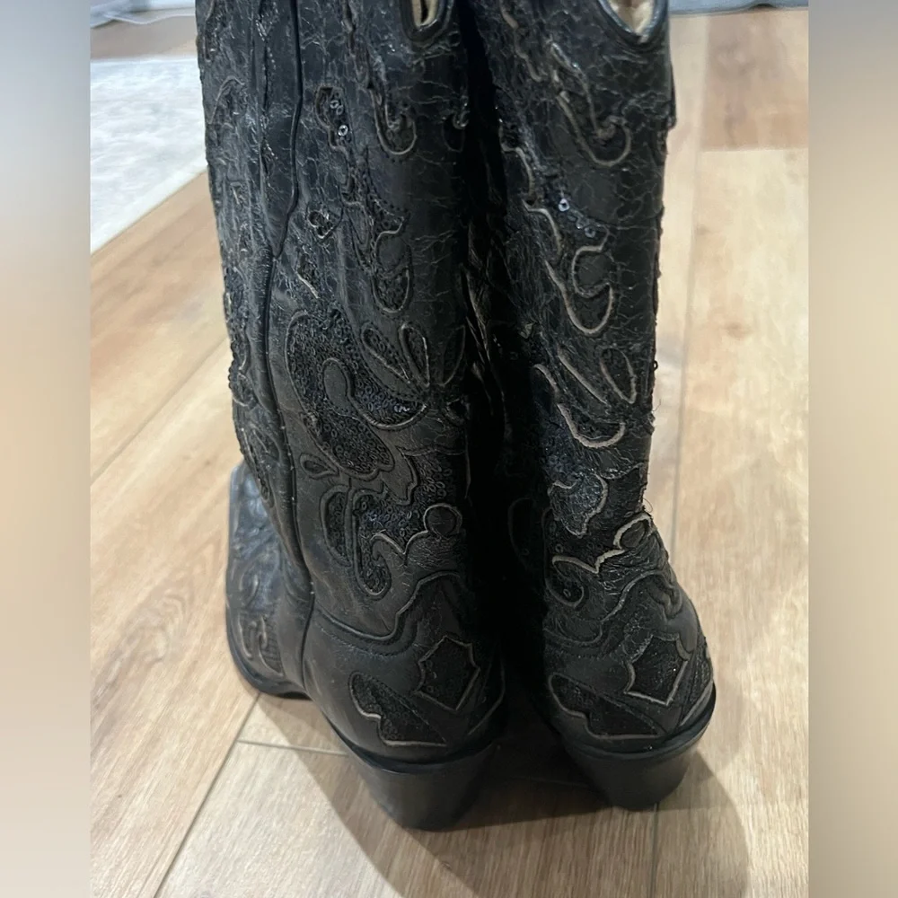 Corral Women’s Black Western Leather Boots with Sequin Inlay size 7 - Picture 7 of 11